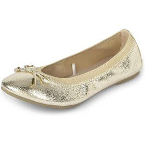 NWT Girls Gold Ballet Flats Synthetic Rubber Faux Leather Closed Toe Shoes